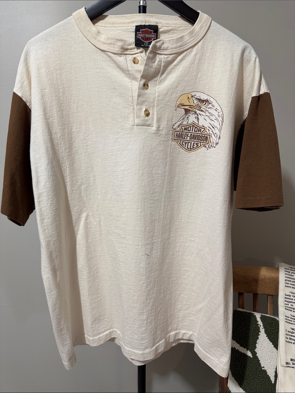 Vintage Harley-Davidson Fort Collins CO Henley Shirt Eagle Graphic Large 90s